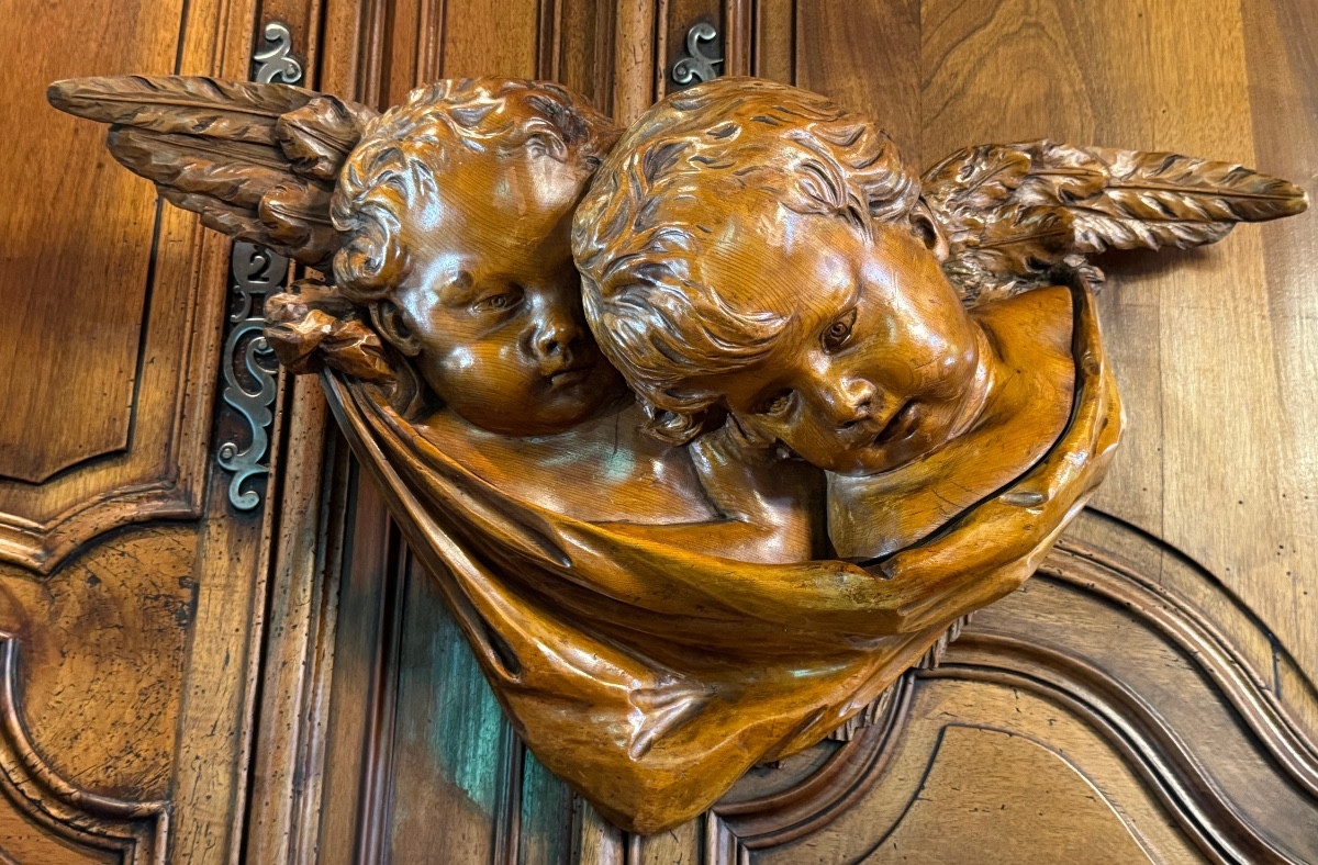 Deux anges enlacés, chérubins, sculpture  du XIX Eme Siècle
