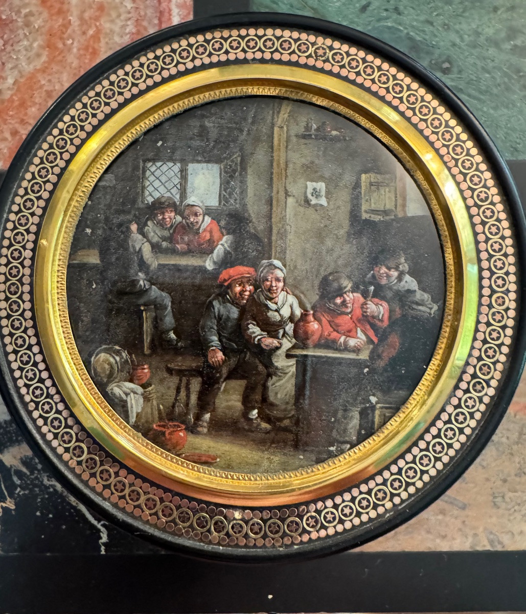 Boite tabatière en écaille et miniature dans le goût de Teniers -photo-4