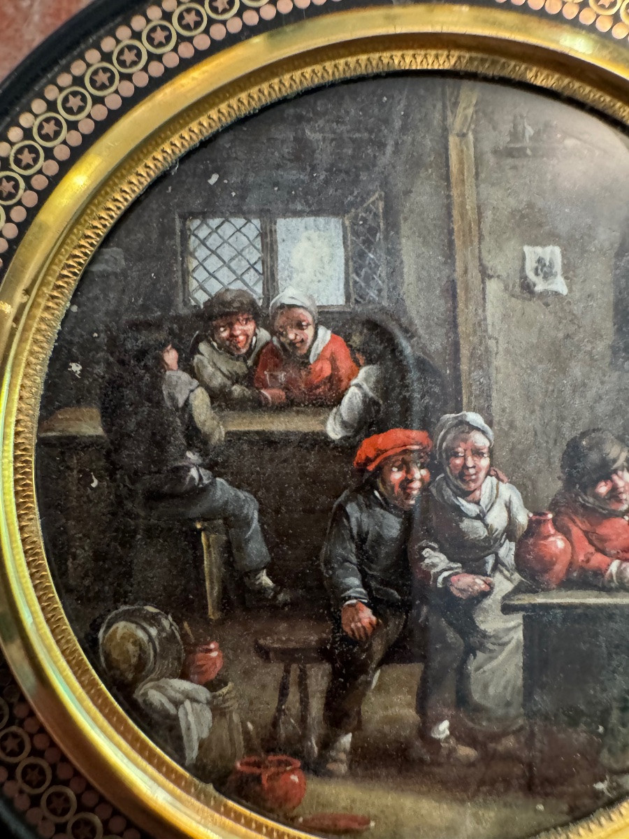 Boite tabatière en écaille et miniature dans le goût de Teniers -photo-5