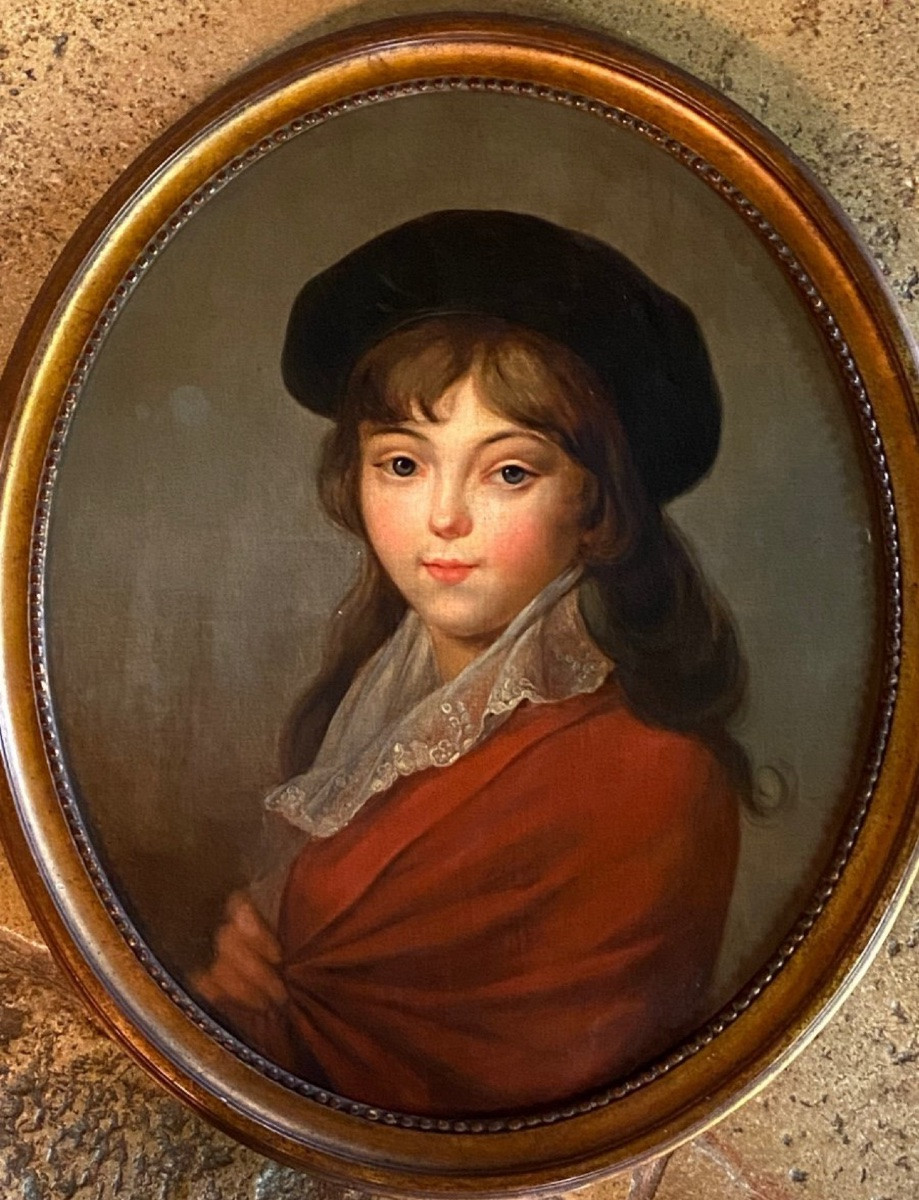 Young Girl In Beret, Oval Portrait From The 19th Century-photo-4