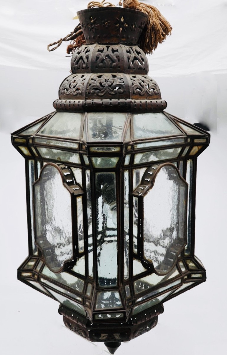 Large Arab-andalusian Vestibule Lantern, Moorish Style, Early 20th Century-photo-2