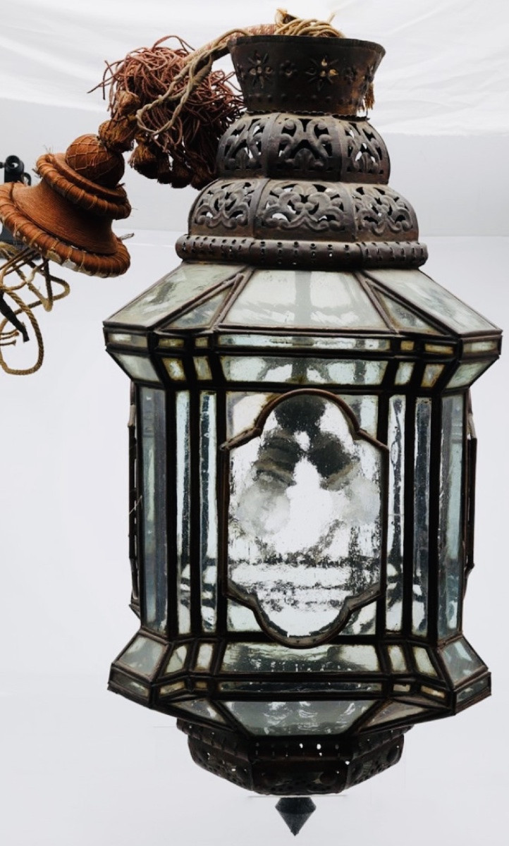 Large Arab-andalusian Vestibule Lantern, Moorish Style, Early 20th Century-photo-3