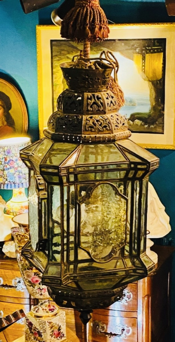 Large Arab-andalusian Vestibule Lantern, Moorish Style, Early 20th Century-photo-4
