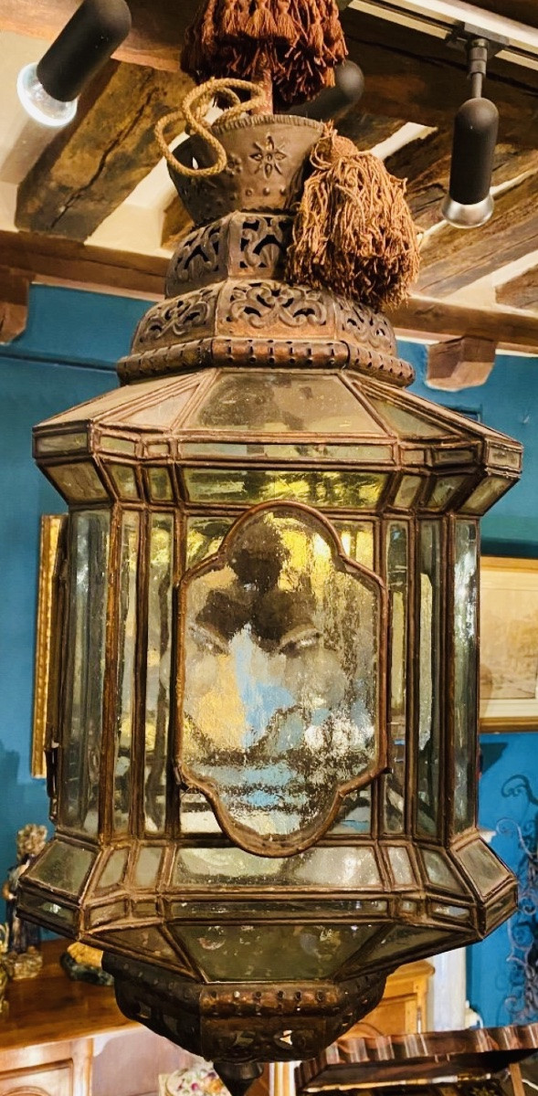 Large Arab-andalusian Vestibule Lantern, Moorish Style, Early 20th Century-photo-3