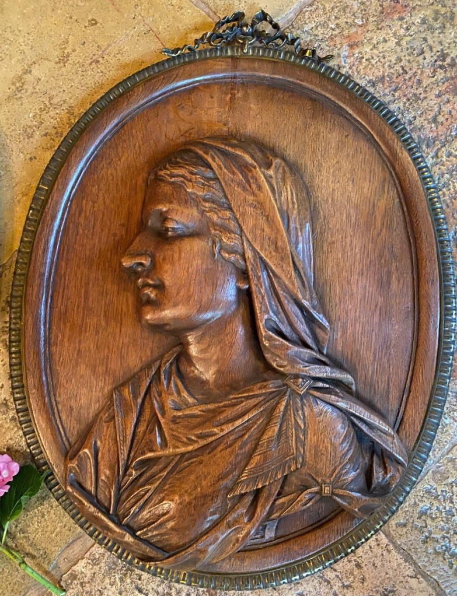 Spectaculaire Paire De Panneaux Sculptés En Haut Relief : Jésus Et La Vierge Marie, Fin Du XIXe-photo-1