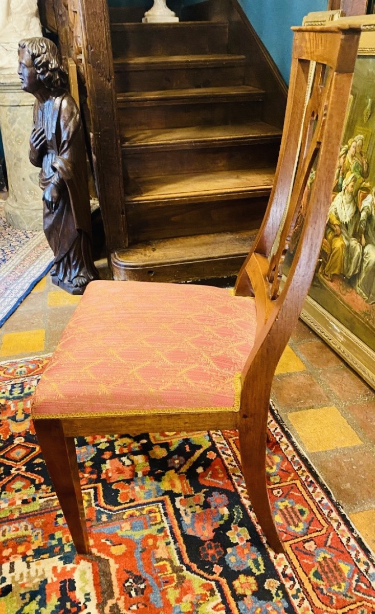 Set Of 6 Upholstered Chairs With Heart Decor In Blond Mahogany From The Restoration Period-photo-7