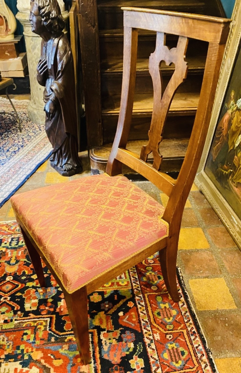 Set Of 6 Upholstered Chairs With Heart Decor In Blond Mahogany From The Restoration Period-photo-8