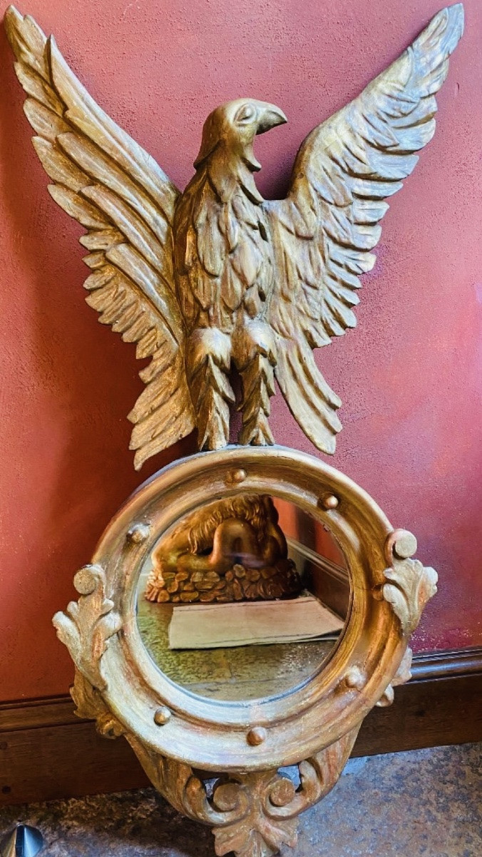 Empire Style Giltwood Eagle Mirror, Late 19th Century-photo-4