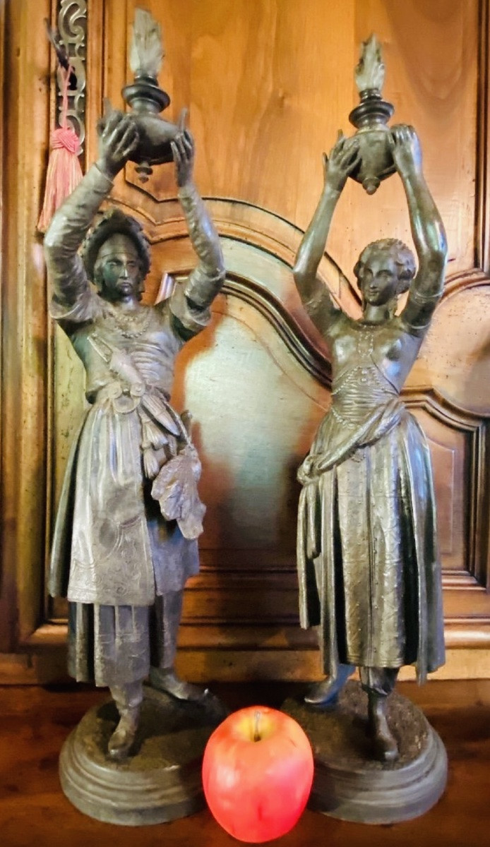 Turquerie, Pair Of Turkish Torchbearers In Regulus From The Napoleon III Period-photo-3