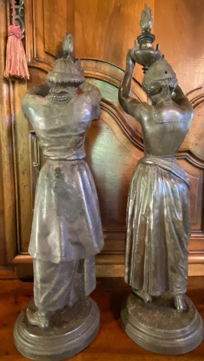 Turquerie, Pair Of Turkish Torchbearers In Regulus From The Napoleon III Period-photo-1