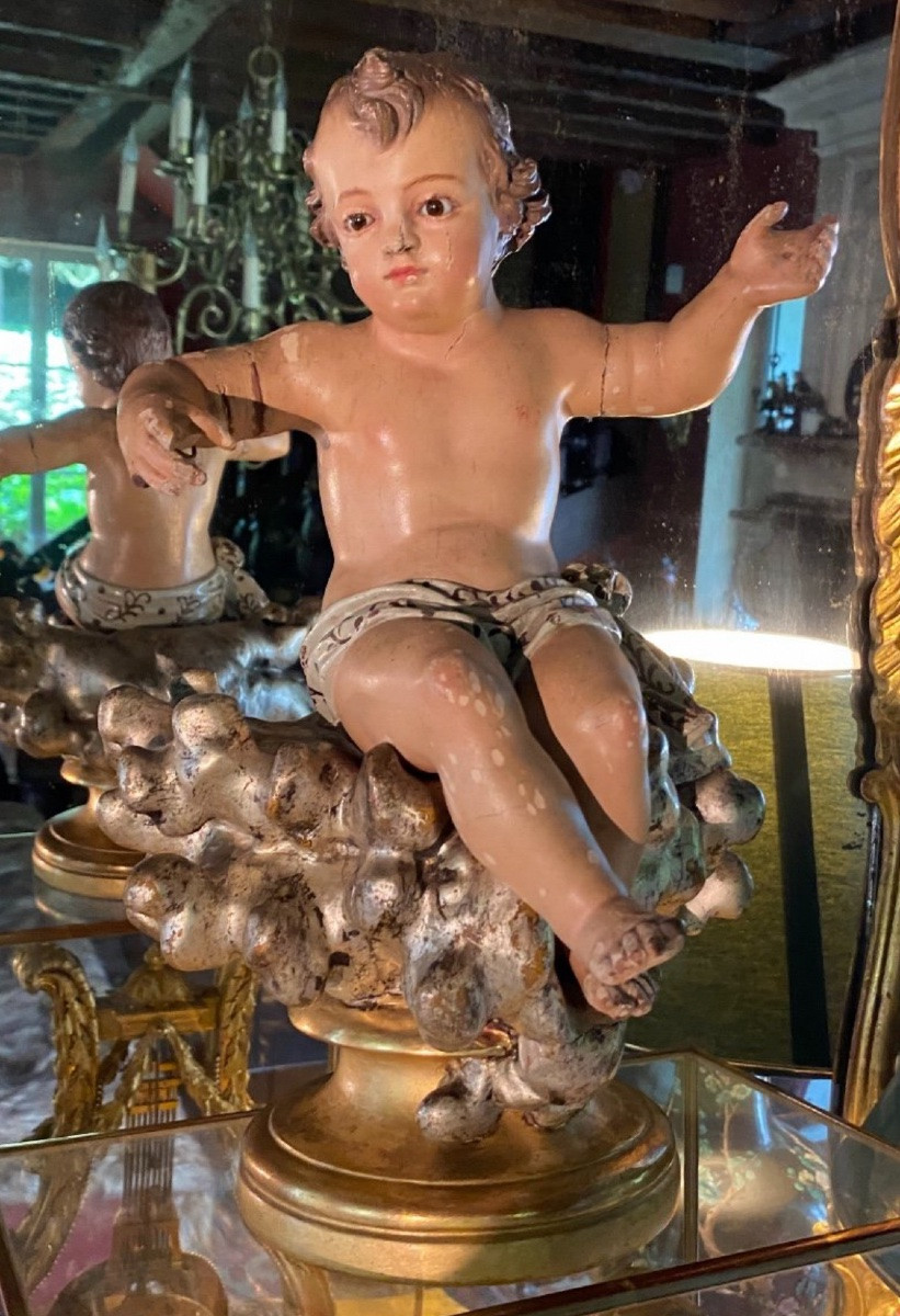 Statue Of The Infant Jesus In Majesty On Silver Clouds, 18th Century-photo-3