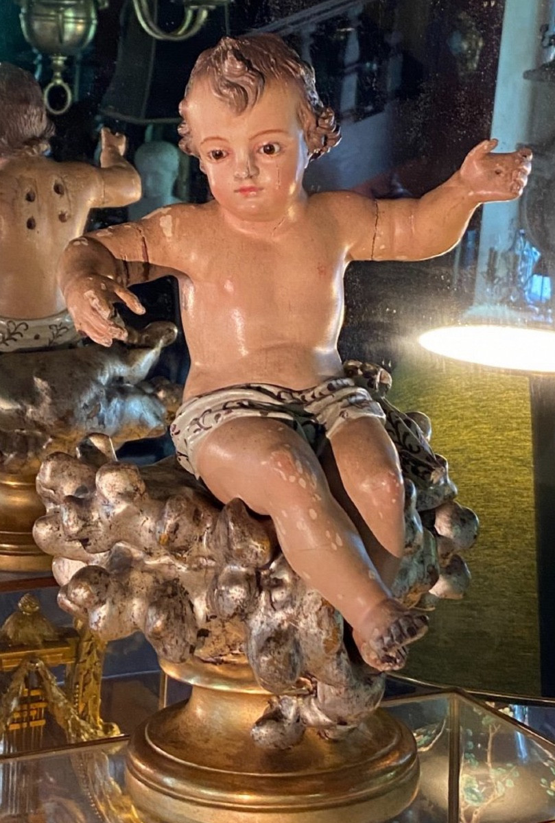 Statue Of The Infant Jesus In Majesty On Silver Clouds, 18th Century