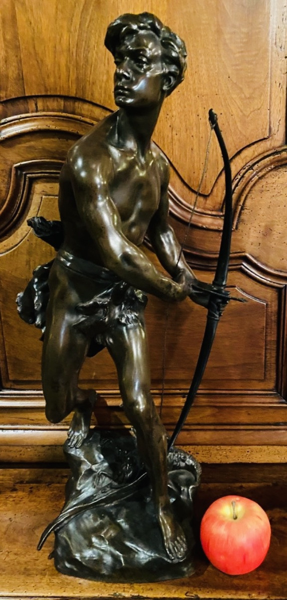 Bronze expressif  et naturaliste D’un Chasseur à L’arc, Signé Gauquier, XIX Eme Siècle-photo-4
