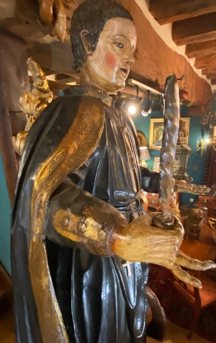 Grande Statue Polychrome probablement De Saint Thomas-photo-4