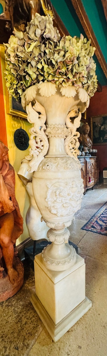 Imposing Monumental Italian Alabaster Vase In The Spirit Of The Grand Tour, Early 20th Century-photo-5