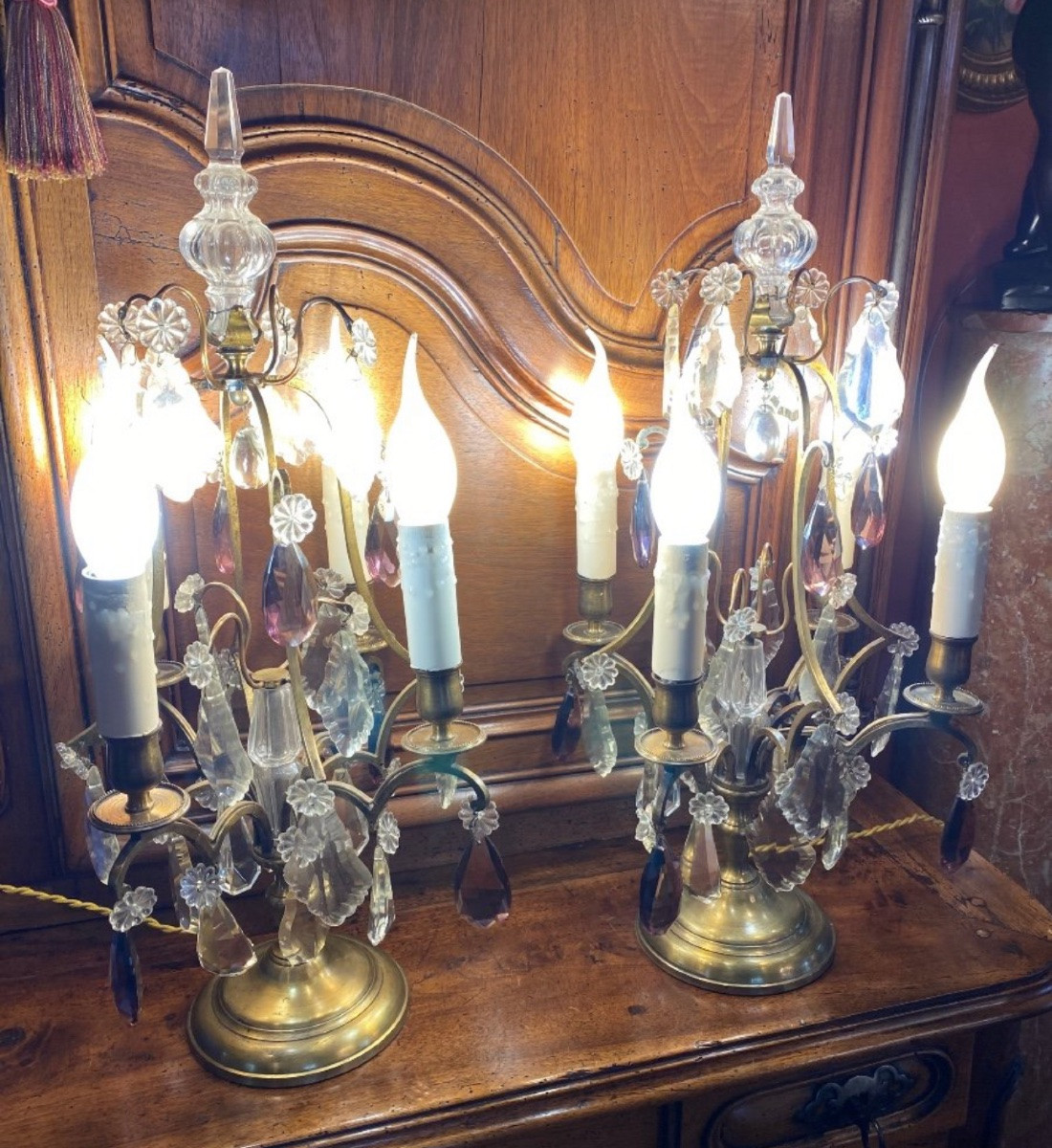 Large Pair Of Two-tone Girandoles, Late 19th Century-photo-3