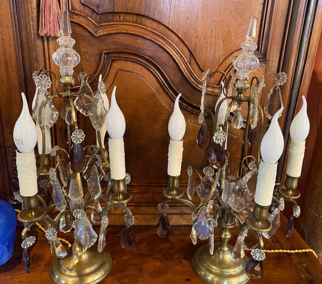Large Pair Of Two-tone Girandoles, Late 19th Century-photo-2