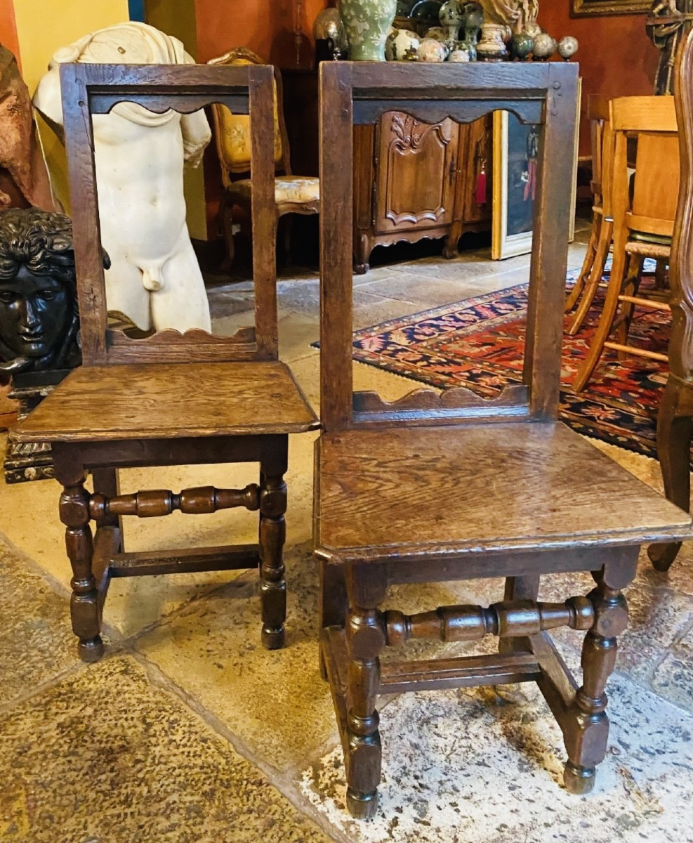 Paire de Chaises Lorraines En Chêne Début Du XIX Eme Siècle "