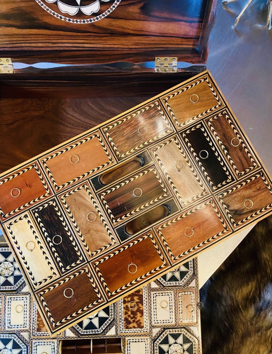 Grand Coffret à Compartiments Anglo Indien Du XIX Eme Siècle-photo-2