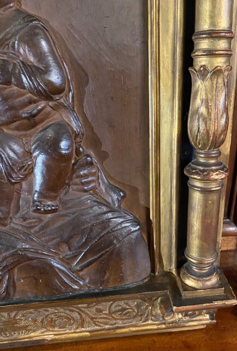 Important Bas Relief En Terre Cuite, Vierge à L’enfant D’après Rossellino-photo-2