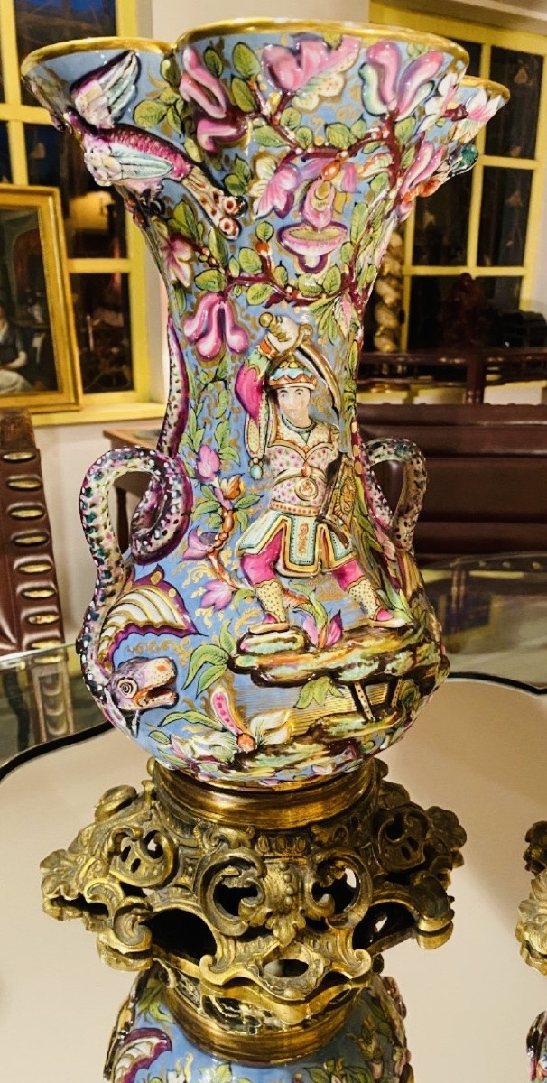 Samson, Pair Of Vases With Persians, Mounted In High Relief, Late 19th Century-photo-6