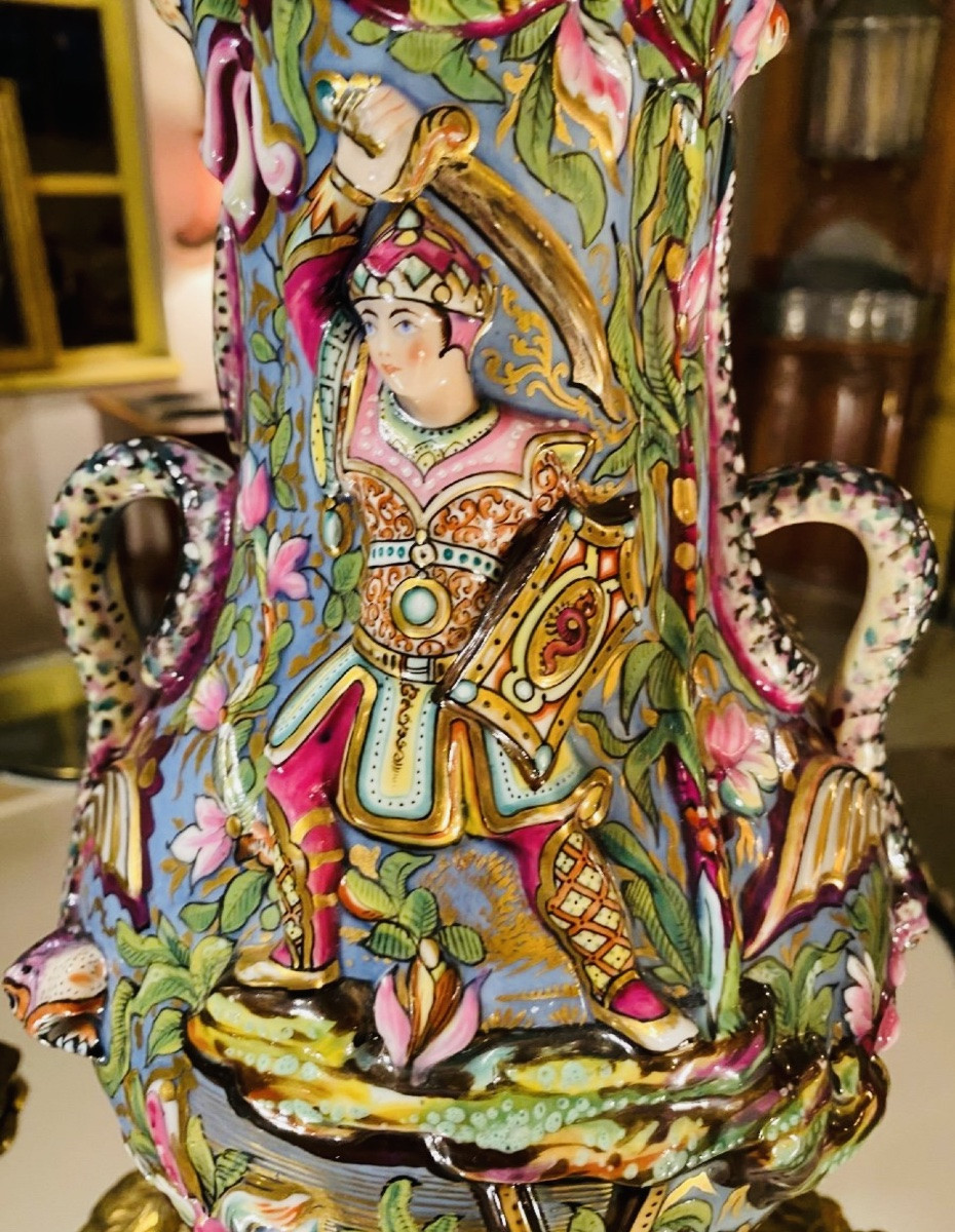 Samson, Pair Of Vases With Persians, Mounted In High Relief, Late 19th Century-photo-8