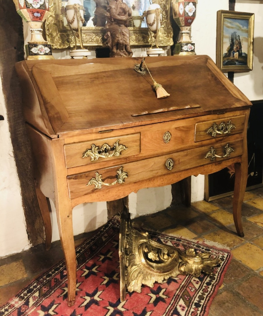 Bureau De Pente formant secrétaire D’époque Louis XV En Noyer-photo-3