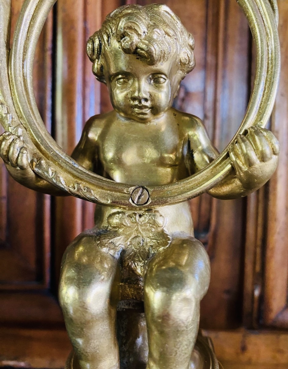 Putti Aux Cors De Chasse, Bougeoirs En Bronze Fin Du XIX Eme Siècle-photo-3