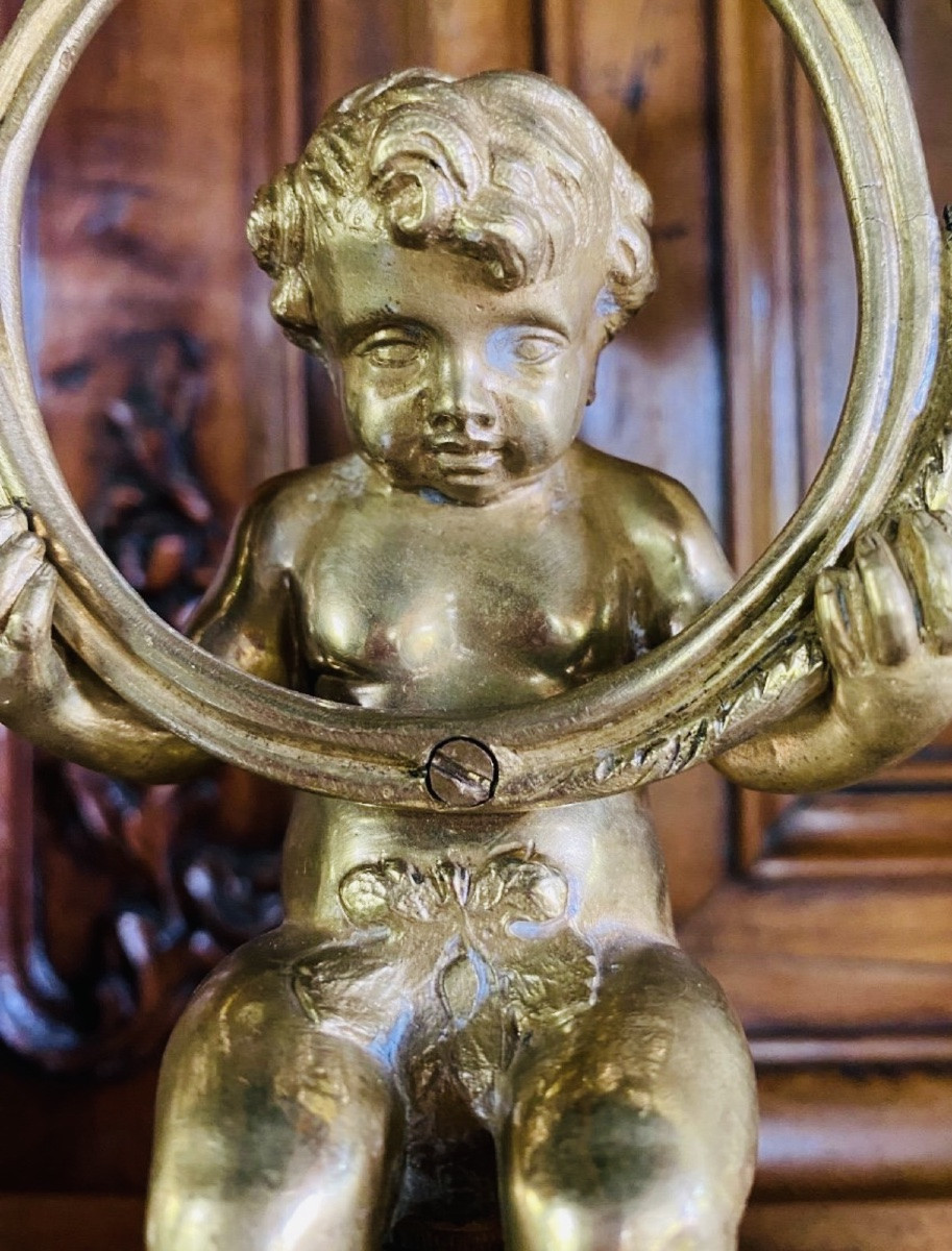 Putti Aux Cors De Chasse, Bougeoirs En Bronze Fin Du XIX Eme Siècle-photo-4