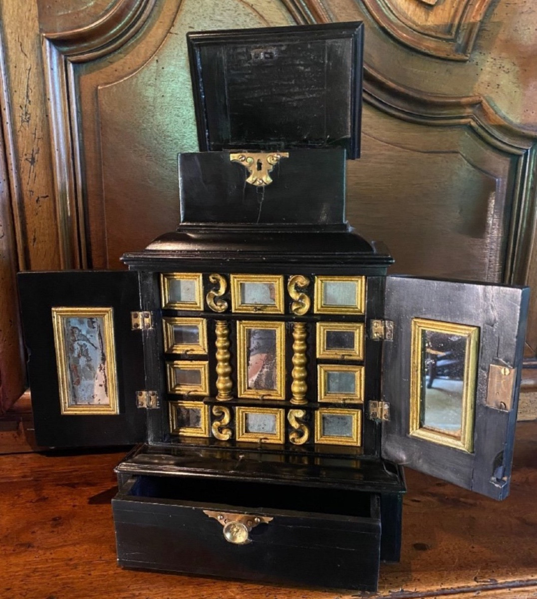 Cabinet Italien Miniature Aux Miroirs, Diminutif Du XIX Eme Siècle