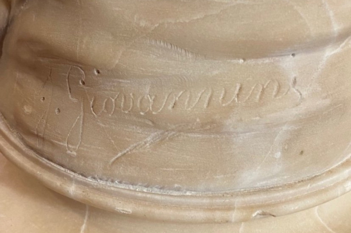 Love, Cupid And Psyche, Alabaster Group Signed Giovannini-photo-3