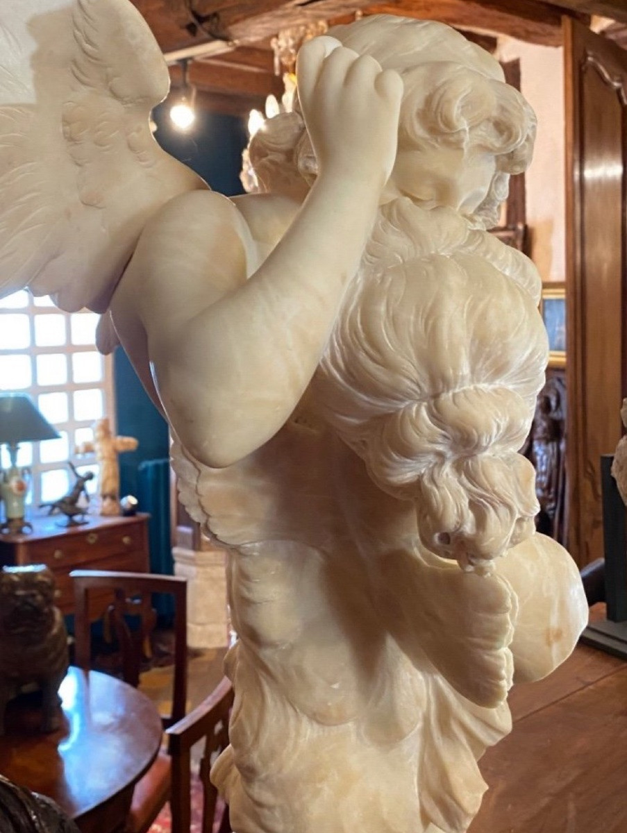 Love, Cupid And Psyche, Alabaster Group Signed Giovannini-photo-2