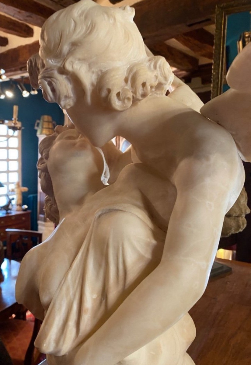 Love, Cupid And Psyche, Alabaster Group Signed Giovannini-photo-8