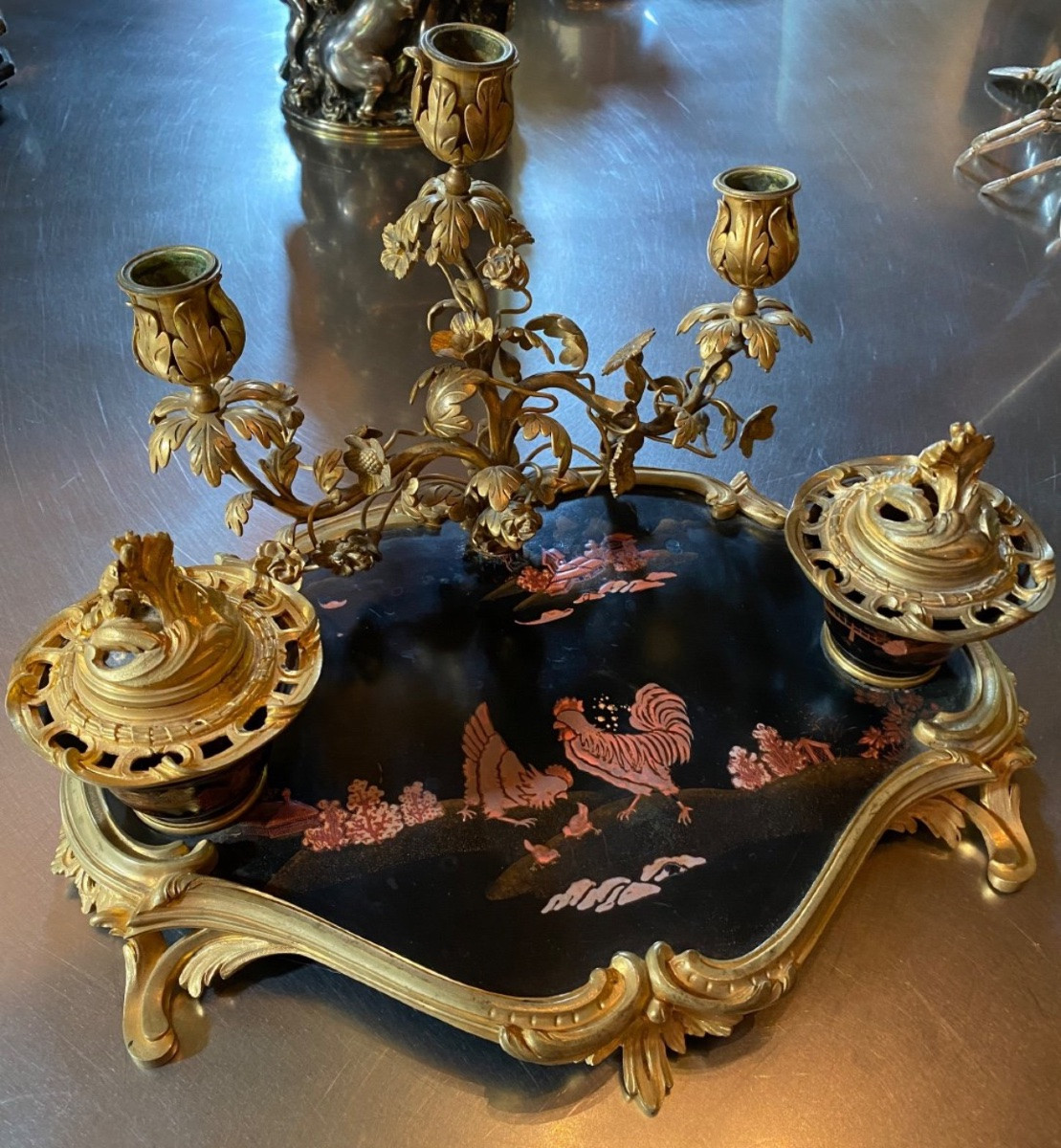 Napoleon III Louis XV Style Inkwell In Japanese Lacquer.-photo-2
