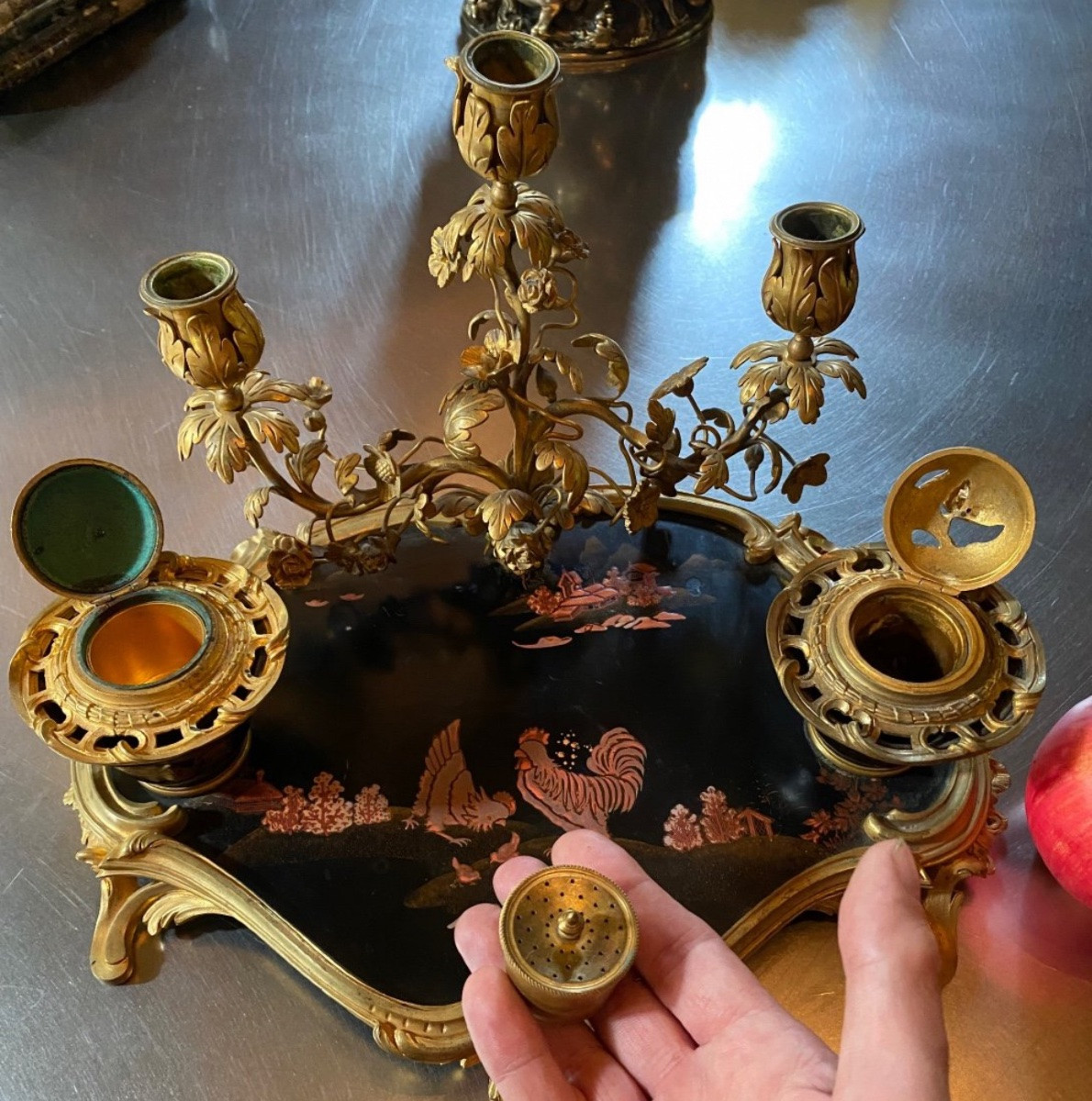 Napoleon III Louis XV Style Inkwell In Japanese Lacquer.-photo-4