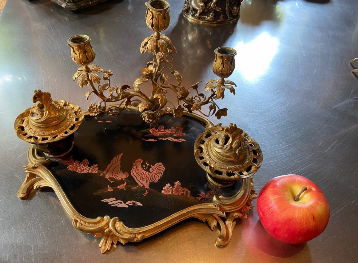 Napoleon III Louis XV Style Inkwell In Japanese Lacquer.-photo-1