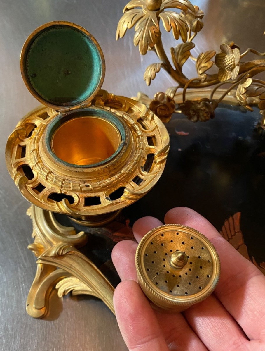Napoleon III Louis XV Style Inkwell In Japanese Lacquer.-photo-3