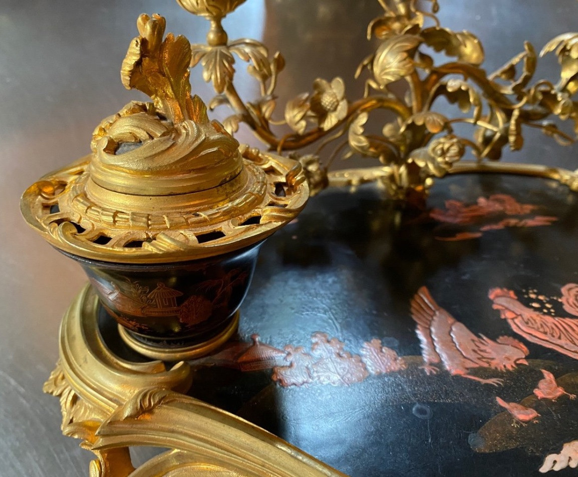 Napoleon III Louis XV Style Inkwell In Japanese Lacquer.-photo-8
