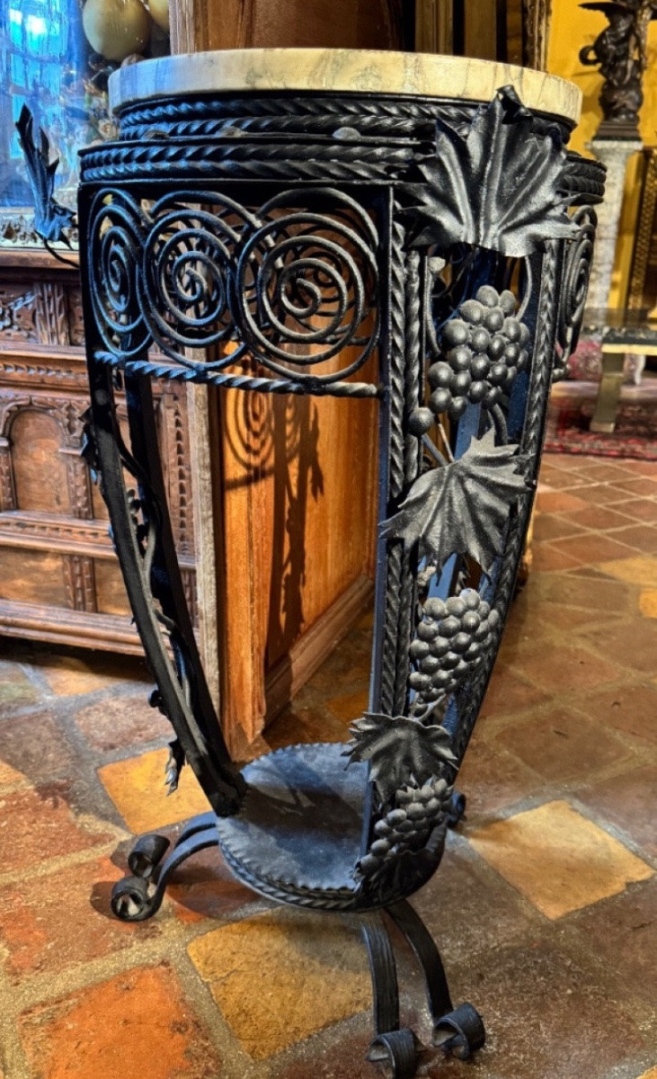 Art Deco Wrought Iron Pedestal Table With Bunches Of Grapes And Vine Leaves -photo-2