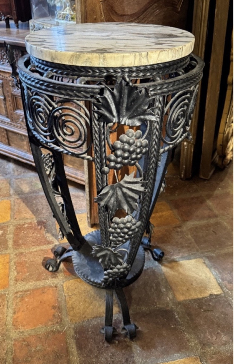 Art Deco Wrought Iron Pedestal Table With Bunches Of Grapes And Vine Leaves -photo-4