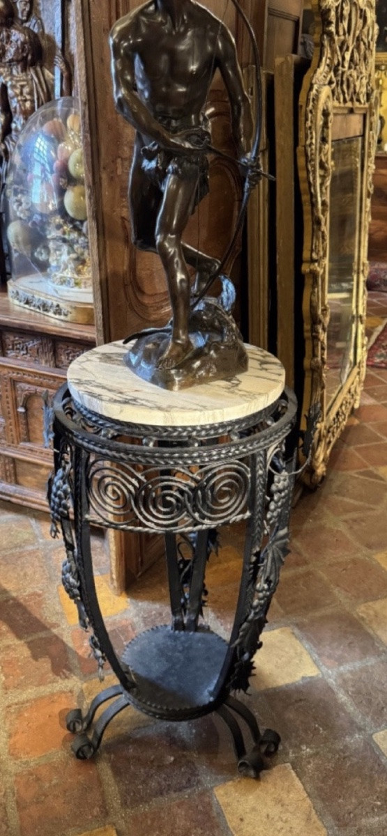 Art Deco Wrought Iron Pedestal Table With Bunches Of Grapes And Vine Leaves -photo-3