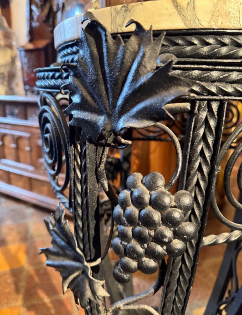 Art Deco Wrought Iron Pedestal Table With Bunches Of Grapes And Vine Leaves -photo-5