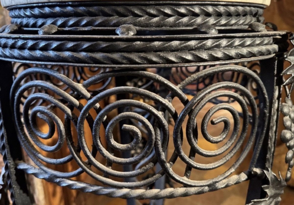 Art Deco Wrought Iron Pedestal Table With Bunches Of Grapes And Vine Leaves -photo-6