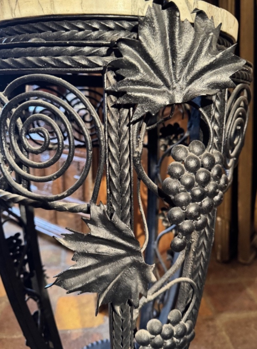 Art Deco Wrought Iron Pedestal Table With Bunches Of Grapes And Vine Leaves -photo-7