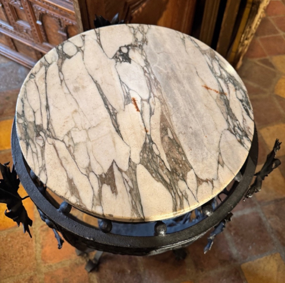 Art Deco Wrought Iron Pedestal Table With Bunches Of Grapes And Vine Leaves -photo-8