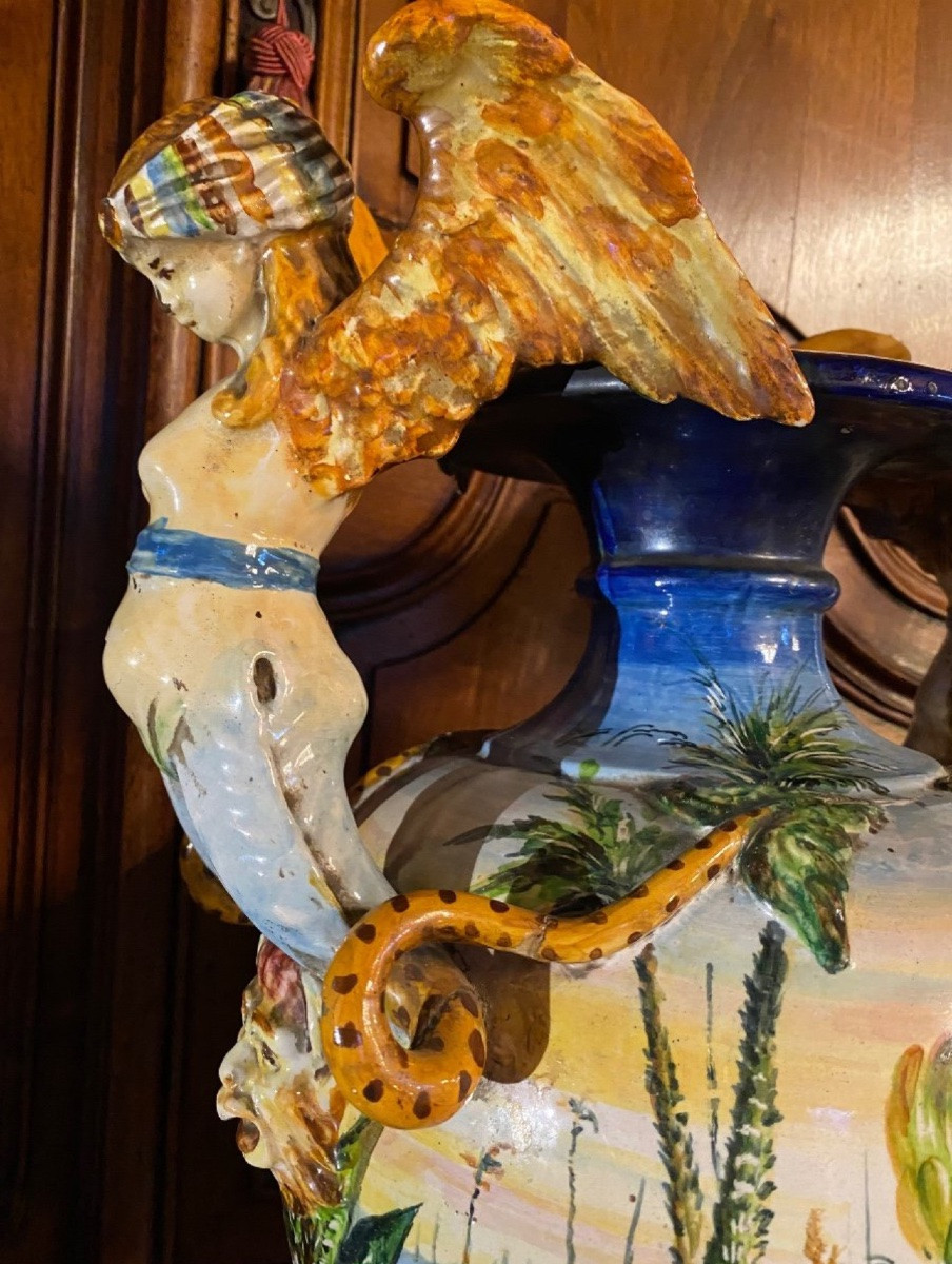 Imposant Vase En Majolique Italienne de style renaissance et datant Du XIX Eme Siècle "-photo-3