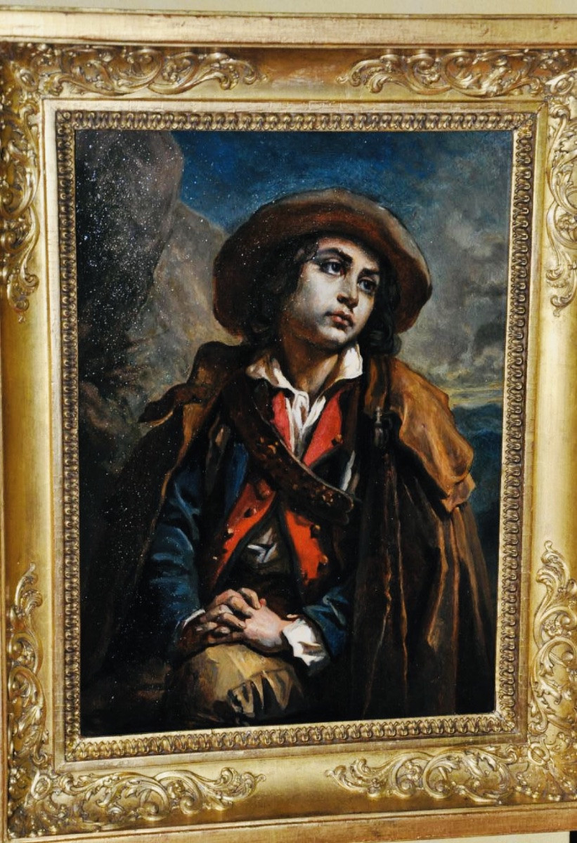 19th Century Romantic School: Young Italian Shepherd Or Pensive Traveler-photo-4