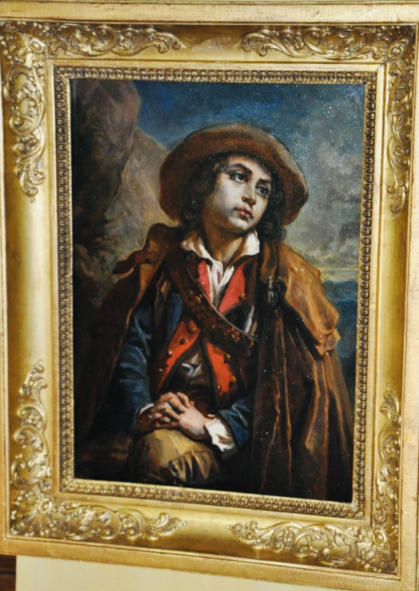 19th Century Romantic School: Young Italian Shepherd Or Pensive Traveler-photo-4