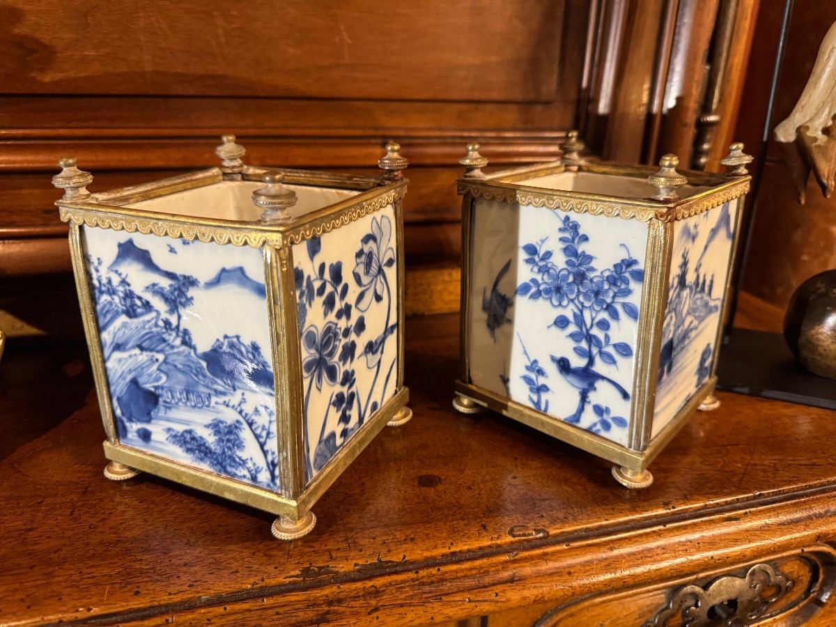 Pair Of Louis XVI Style Blue-veined Flower Boxes -photo-3