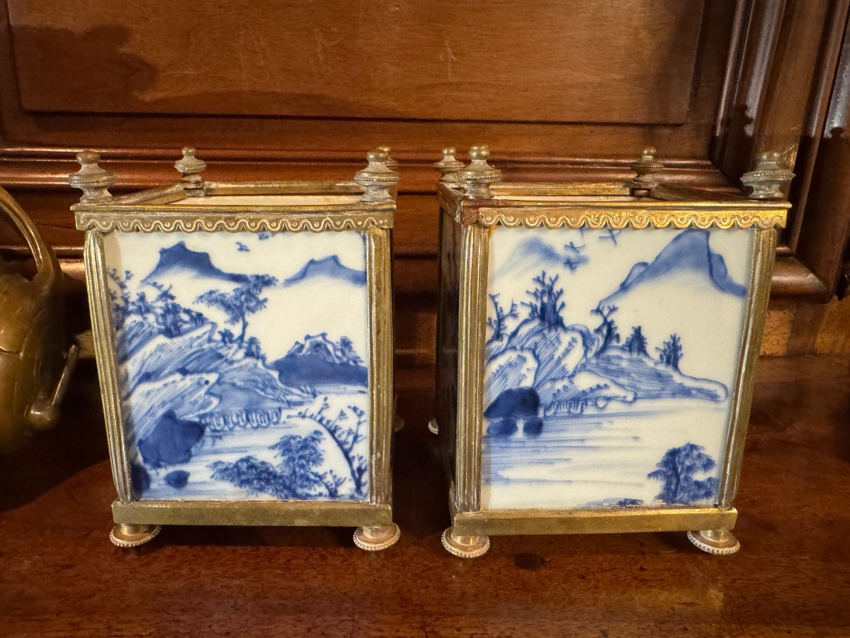 Pair Of Louis XVI Style Blue-veined Flower Boxes -photo-2